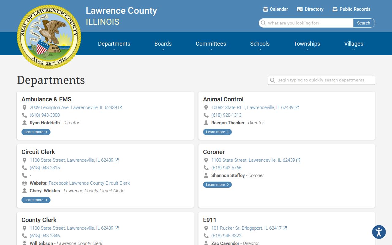 Lawrence County department directory for Bridgeport criminal record offices