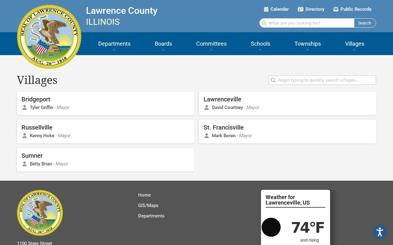 Lawrence County municipality directory used for Sumner criminal record context