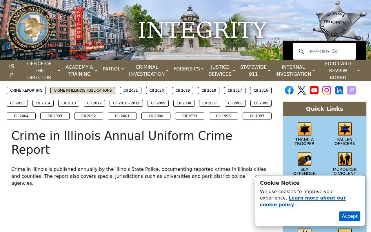Illinois State Police crime report archive for historical Sumner criminal records